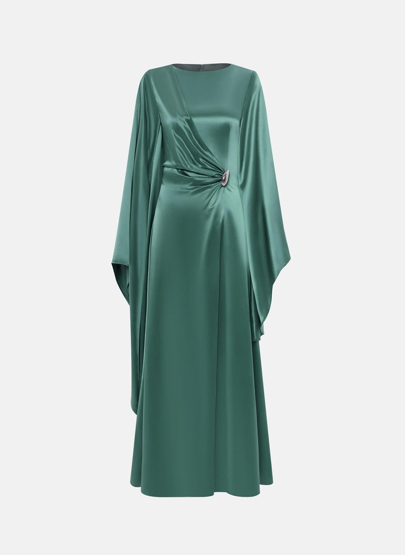 Lichi Satin maxi dress with asymmetrical sleeves - Image 2